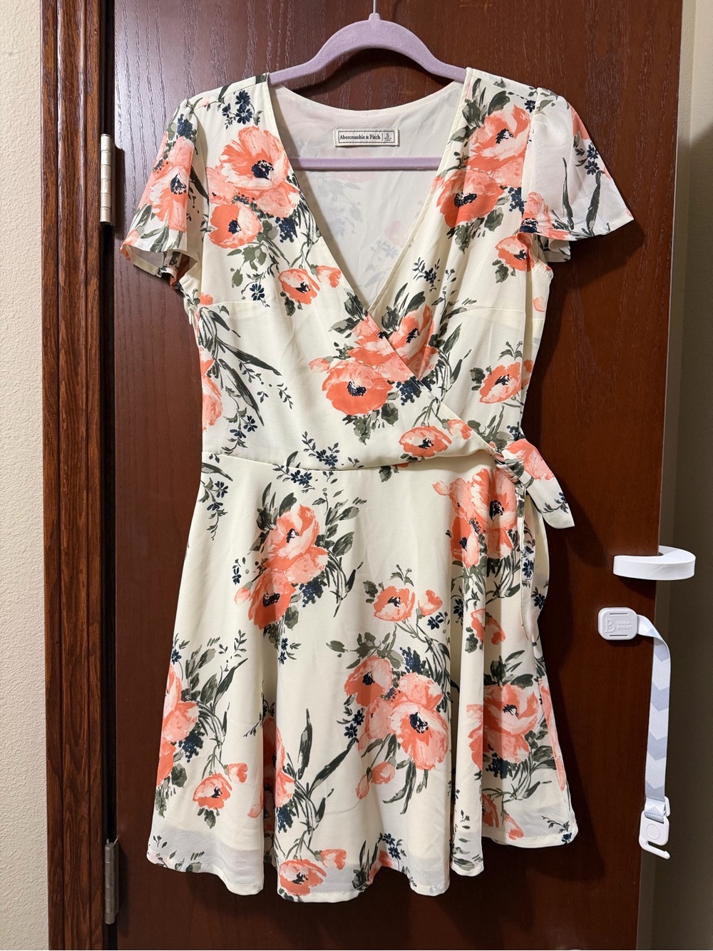 Abercrombie & Fitch Cream Dress with Coral Floral Print